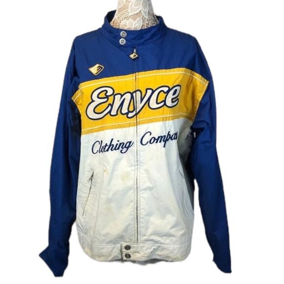 Y2K Enyce Racing Jacket Blue Yellow Logo Zip-Up XXL 2000s Streetwear